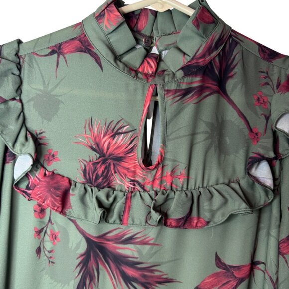 Lanca Perfume Collection green ruffled floral long sleeve mini dress size XS - Picture 3 of 8